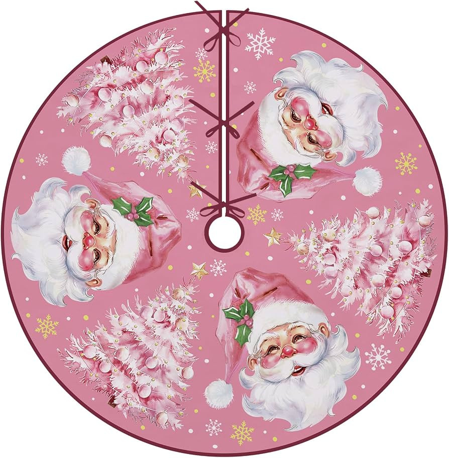 Pink Santa Claus Christmas Tree Skirt, 48 Inches Lace-up Snowflake Xmas Tree Skirt, Winter Holida... | Amazon (US)