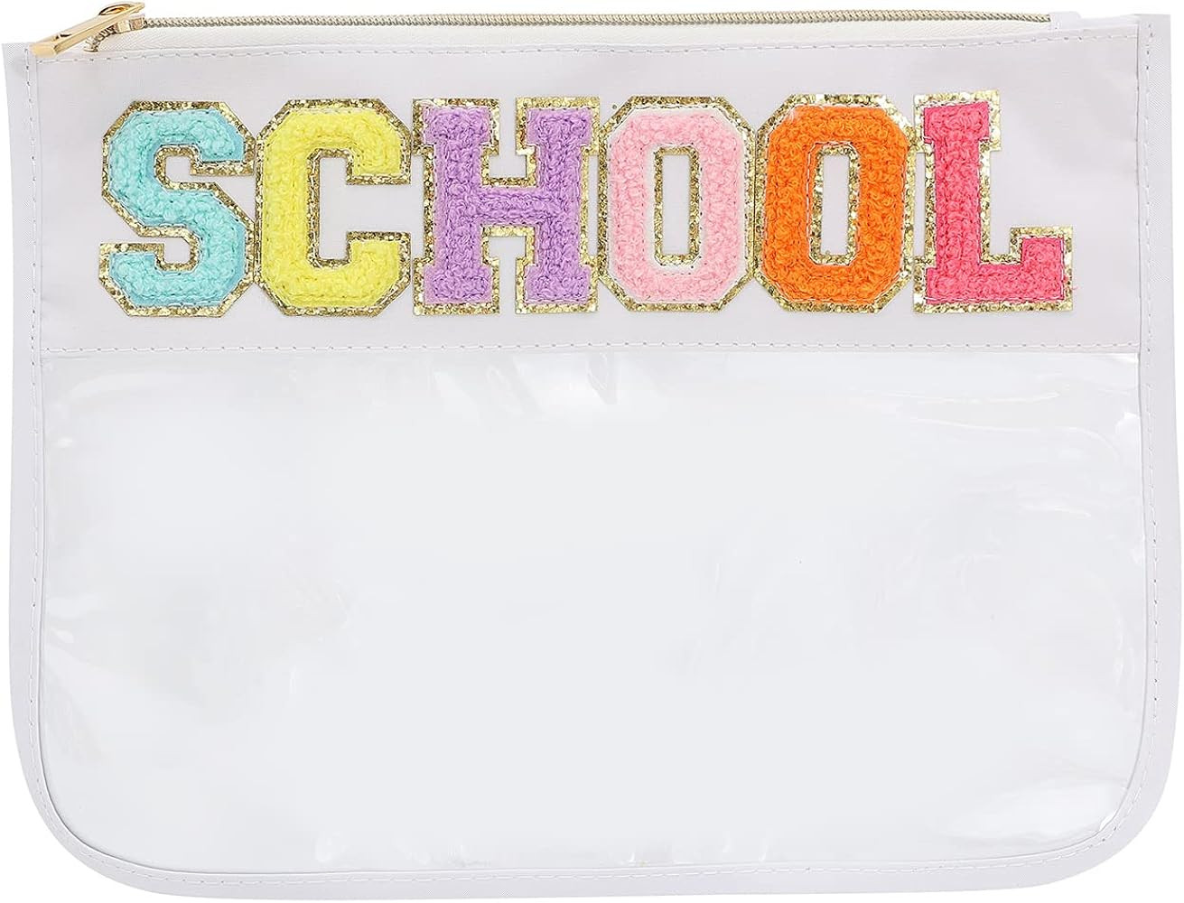 Chenille Letter Bag Clear Flat Pouch,Multi-purpose PVC&Nylon Clear Cosmetic Bags,Travel Makeup Ba... | Amazon (US)