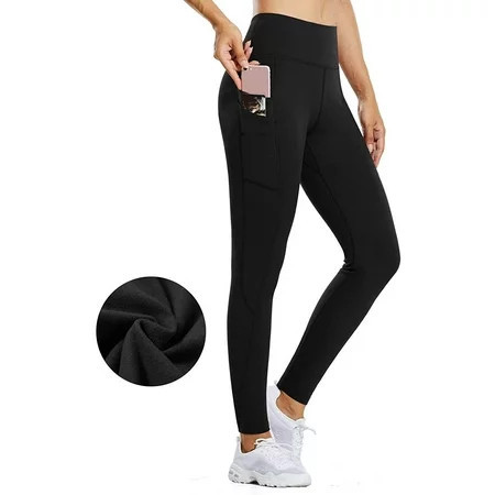 BALEAF Women s Fleece Lined Water Resistant Legging High Waisted Thermal Winter Hiking Running Tights Pockets Black Small | Walmart (US)