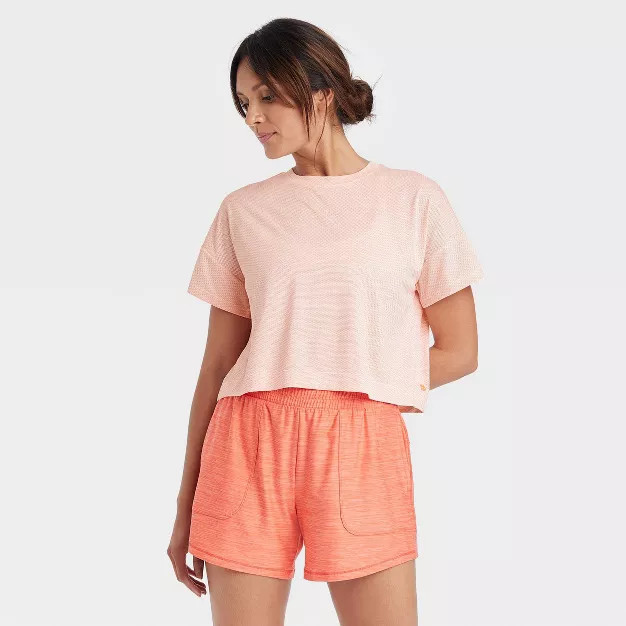 Women's Short Sleeve Back Slit Textured Top - All in Motion™ | Target