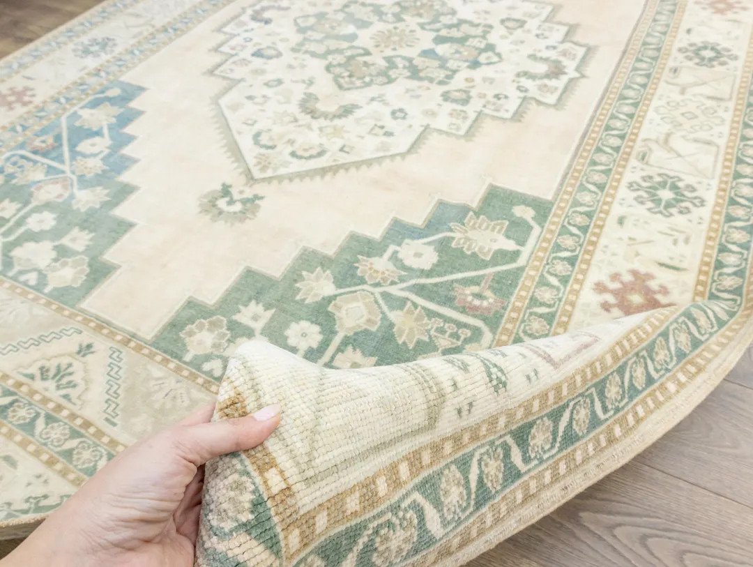 Turkish Oushak Area Rug 6.10x10.8 ft – Pastel Sage Wool – Modern Farmhouse Living Room | Etsy (US)