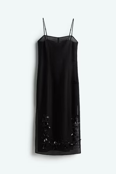 H & M - Sheer embellished dress - Black | H&M (UK, MY, IN, SG, PH, TW, HK)