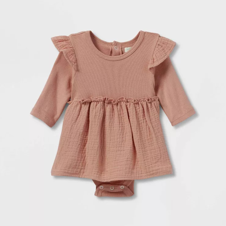 Grayson Collective Baby Girls' Woven Skirted Bodysuit - Rust Brown | Target