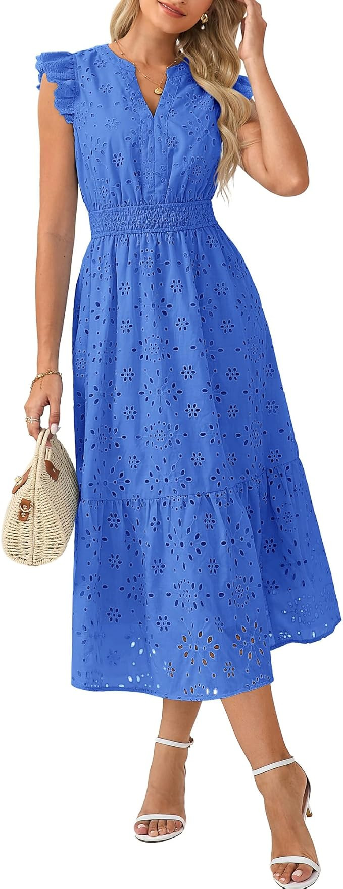 GRACE KARIN Womens Summer Boho Maxi Dress Casual 2026 Spring V Neck Eyelet Dresses Flowy Vacation... | Amazon (US)