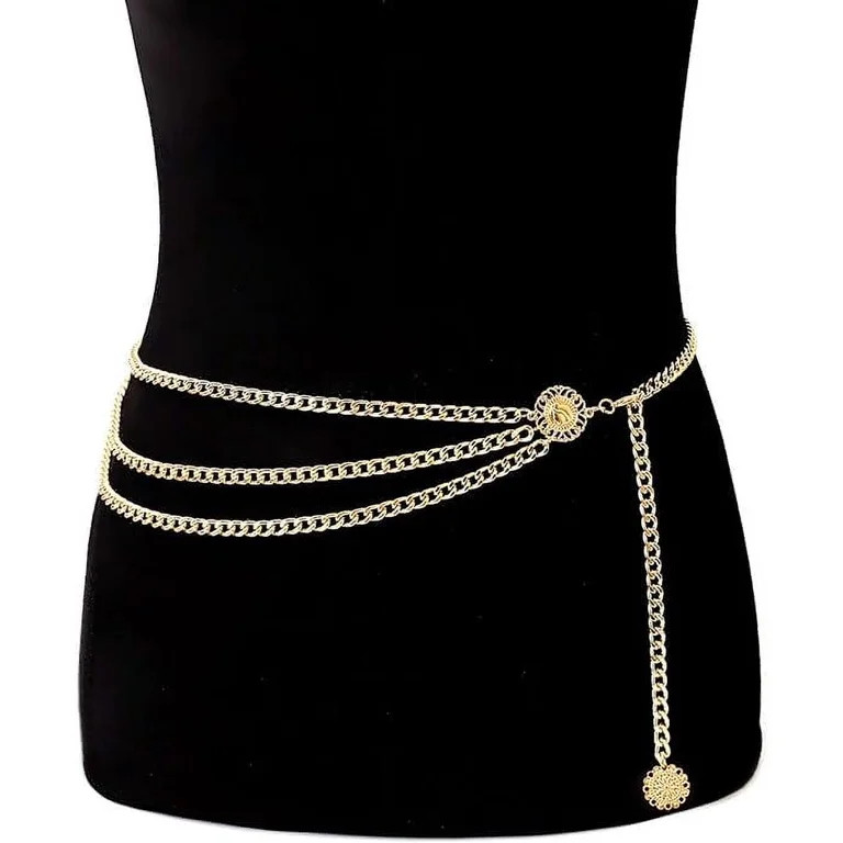 Multilayer Metal Waist Chain Dress Belts Metal Belt for Women, Rhinestone Waist Belt Punk Gorgeou... | Walmart (US)