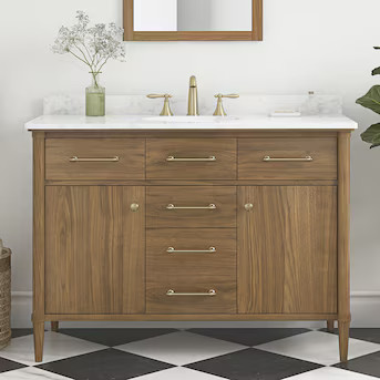 allen + roth Rian 48-in Walnut Undermount Single Sink Bathroom Vanity with White Engineered Stone... | Lowe's