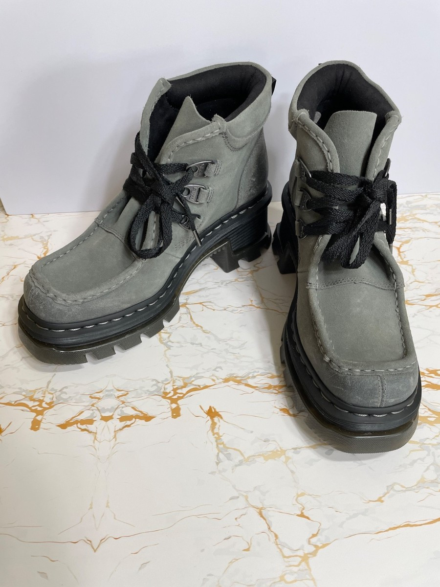 Dr Martens Corran 3-Eye Suede Heeled Boots Grey Size 9 Waxy Suede Waterproof | eBay US
