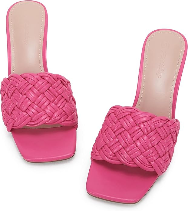 PiePieBuy Womens Square Open Toe Heeled Sandals Braided Slip-on Mules Backless Stilettos Shoes | Amazon (US)