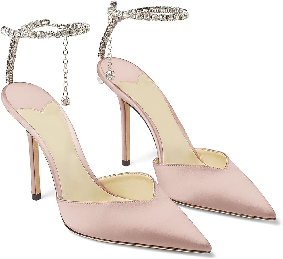 LauraVicci Women's Heeled Sandals Crystal Chain Ankle Straps Rhinestones Buckle High Heels Stilet... | Amazon (US)