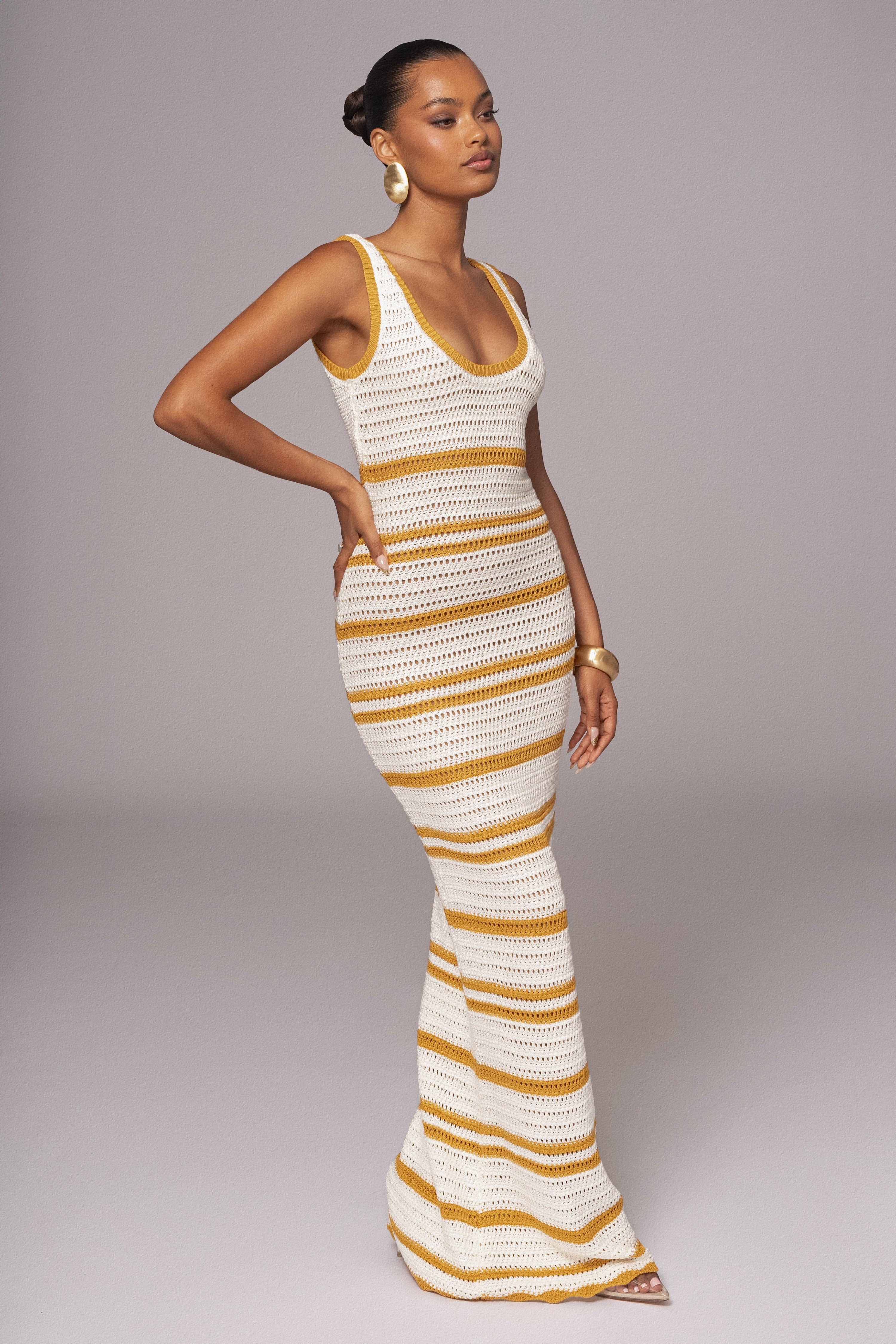 Ivory/Yellow Destiny Knit Maxi Dress | JLUXLABEL