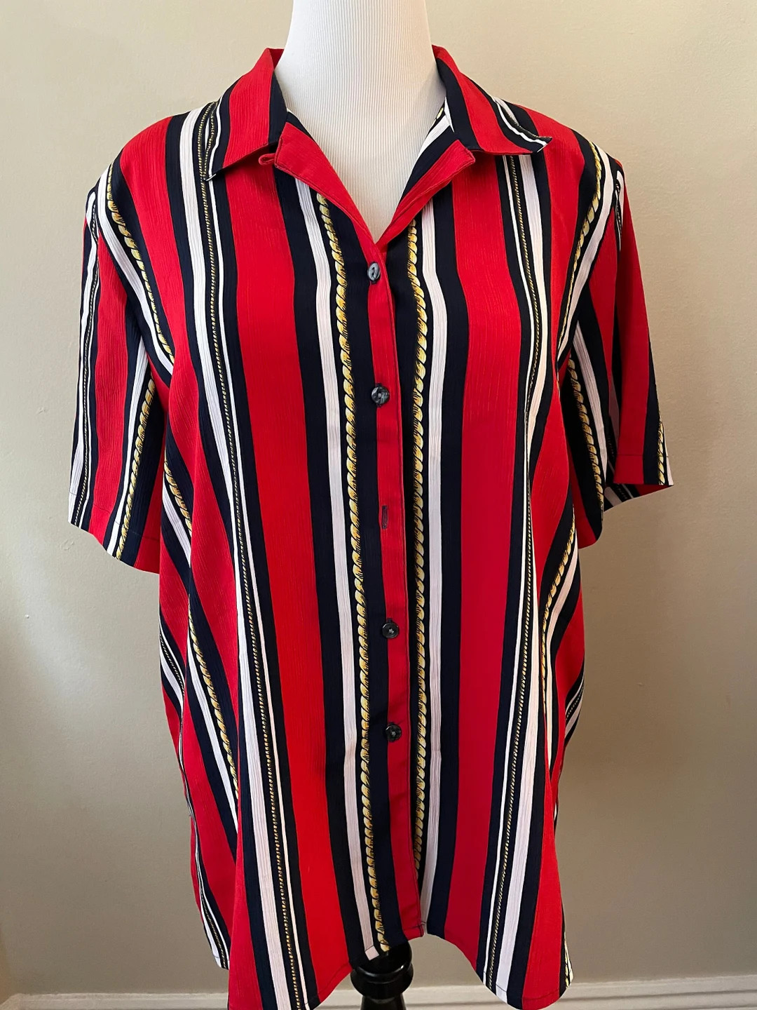 Size 2XL - Vintage 80s Nautical Red White & Blue Striped Shirt Size 18W - Etsy | Etsy (US)