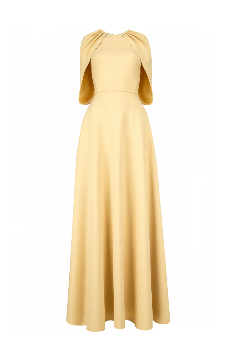 JASMINE A-LINE CAPE SLEEVED FLOOR LENGTH DRESS | Maison Des Copains | CULT MIA | CULT MIA UK LTD
