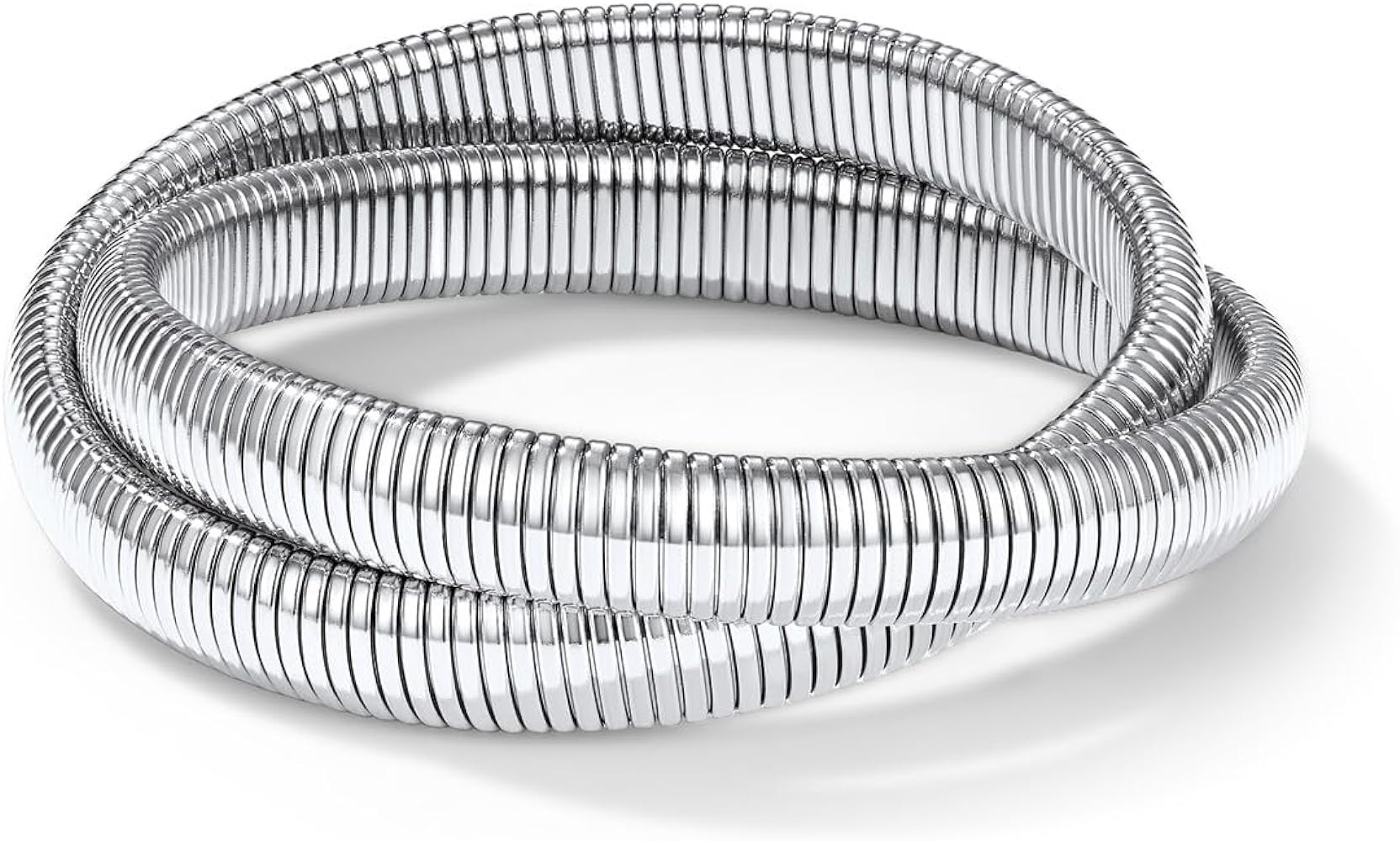 Bangle Bracelets for Women, Stainless Steel Stretch Bracelet Flexible Wide Link Chain Gold Wristb... | Amazon (US)