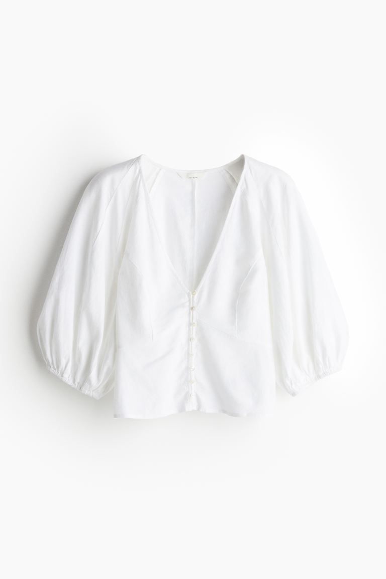 Linen-blend Blouse - White - Ladies | H&M US | H&M (US + CA)