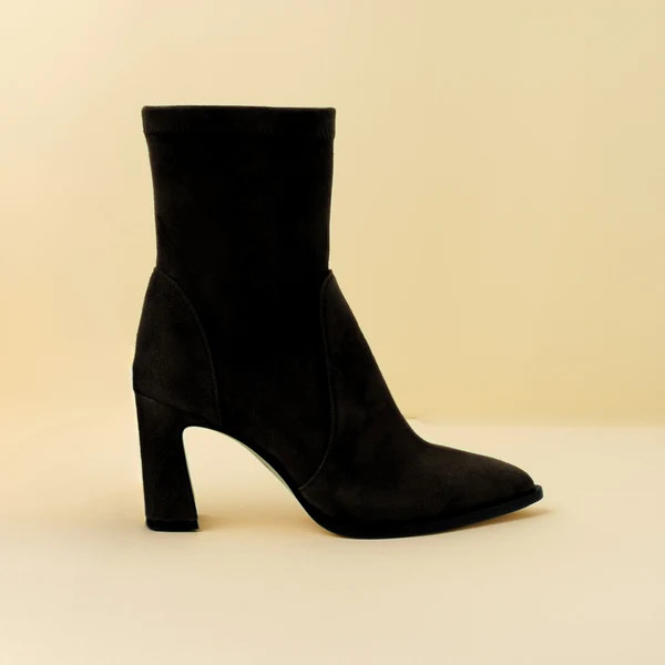 Black Suede Bold Block Sock Bootie | ALLY Shoes