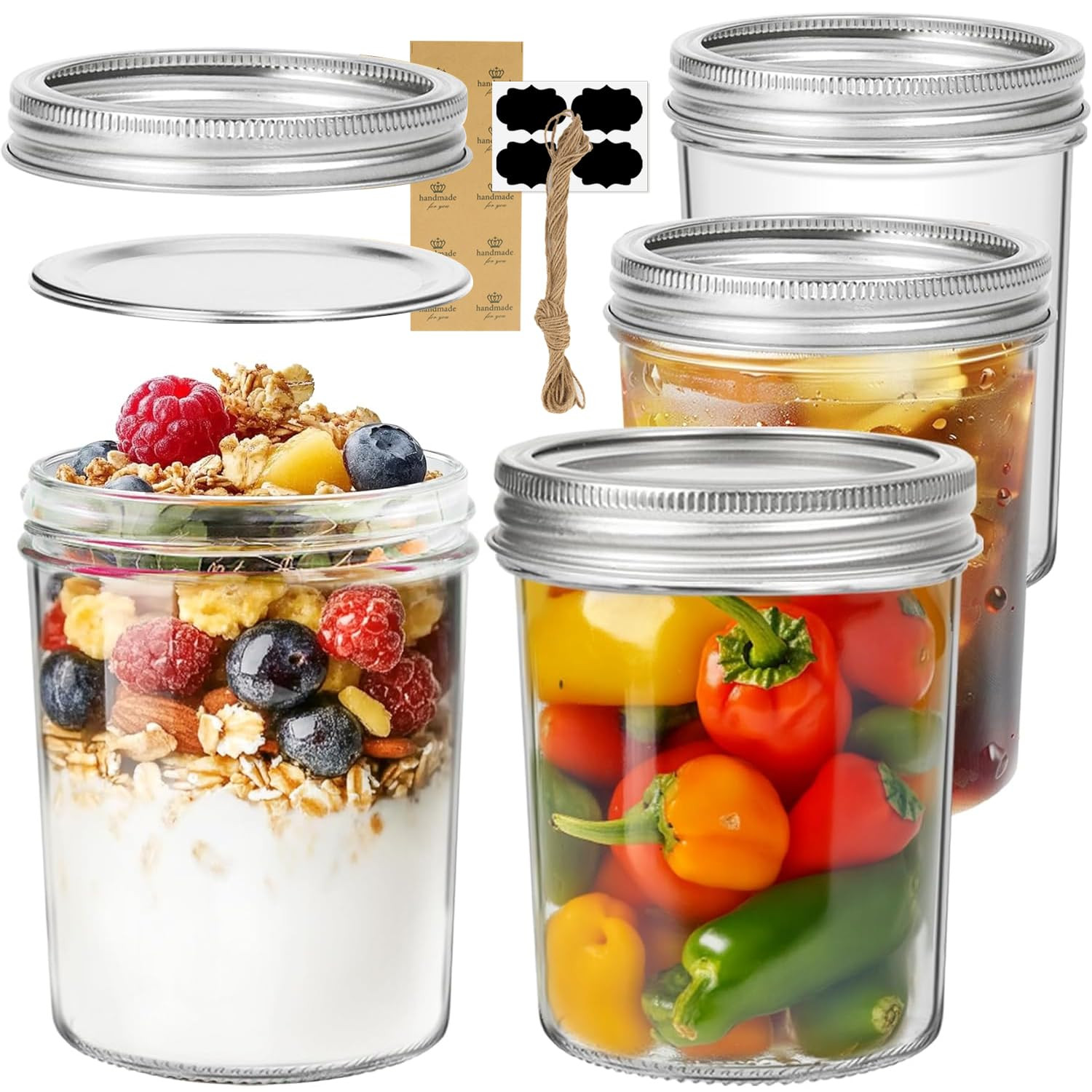 ComSaf Mason Jars 16 oz with lids - 4 Pack, Pint Mason Jars with Seal Bands, Glass Canning Jars f... | Amazon (US)