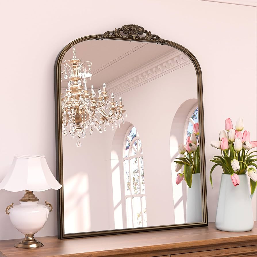 Keonjinn Arched Gold Wall Mirror, 30" x 36" Vintage Wall Mirror with Metal Frame, Traditional Bra... | Amazon (US)
