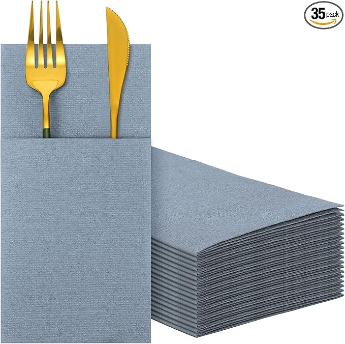 Seajan 35 Pieces Pocket Napkins, Linen Feel Napkins, Disposable Airlaid Paper Napkins Prefolded D... | Amazon (US)