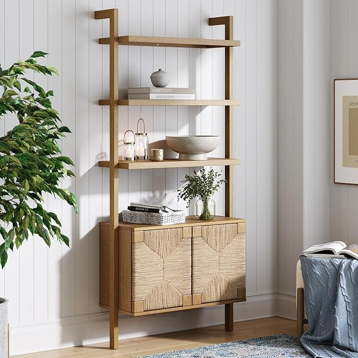 Nathan James Beacon 3-Shelf Solid Wood Bookshelf with Storage Cabinet, Bohemian Wall Mounted Shel... | Amazon (US)