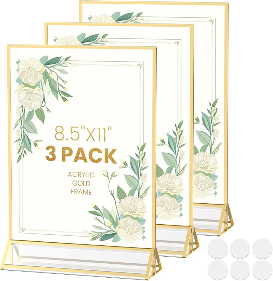 Acrylic Sign Holder 8.5X11 Gold Frames Double-Sided Gold Picture Frames Flyer Holder for Menu Hol... | Amazon (US)