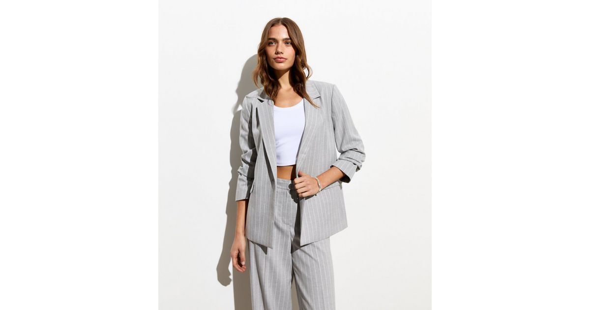 Light Grey Pinstripe Single Button Blazer
						
						Add to Saved Items
						Remove from Saved... | New Look (UK)