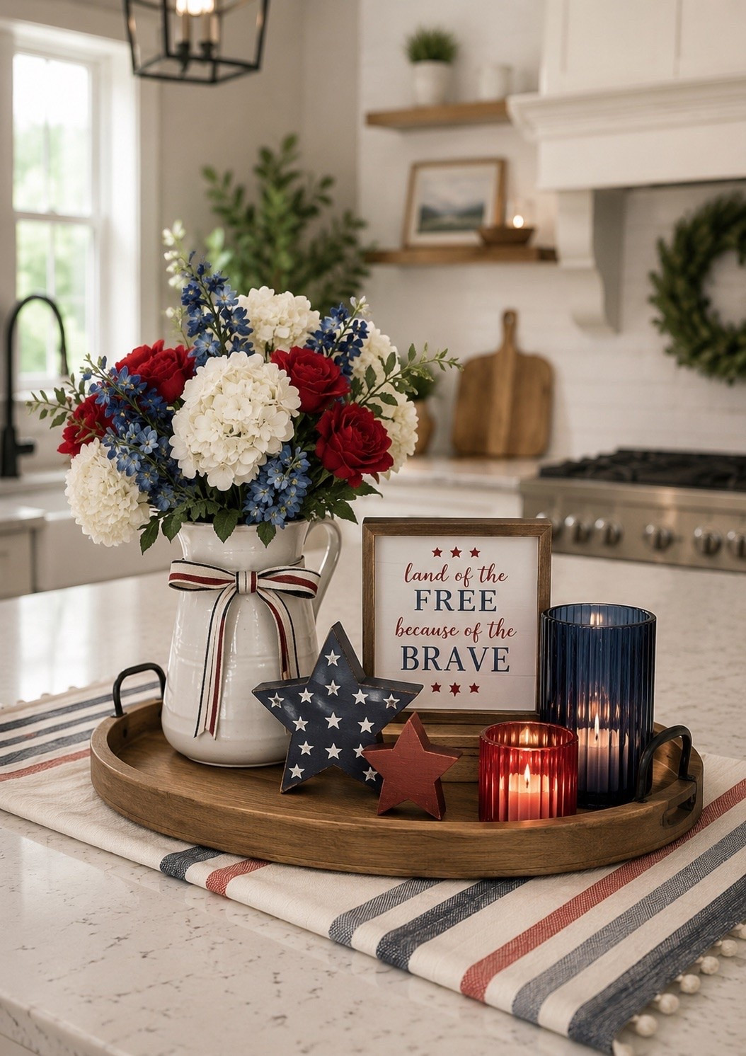 Memorial Day & 4th of July Kitchen Decor 🇺🇸 

Kitchen Island Decor | Farmhouse Decor | Wood Tray | Faux Flowers | Candles | Rustic Decor

#LTKHome #LTKSeasonal