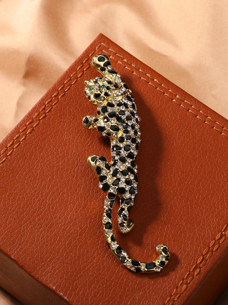 1pc Fashionable Leopard Designed Alloy Brooch With Rhinestones, Suitable For Women's Daily Clothing Accessory | SHEIN
