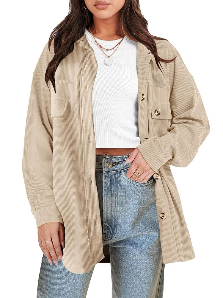 ANRABESS Womens Corduroy Shacket Button Down Shirts Oversized Long Sleeve Casual Cardigan Jacket ... | Amazon (US)