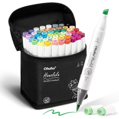 Ohuhu Alcohol Markers Brush Tip: 48-Color Double Tipped Art Marker Set for Artist Adults Coloring Illustrations -Honolulu -Brush & Chisel -Refillable | Target