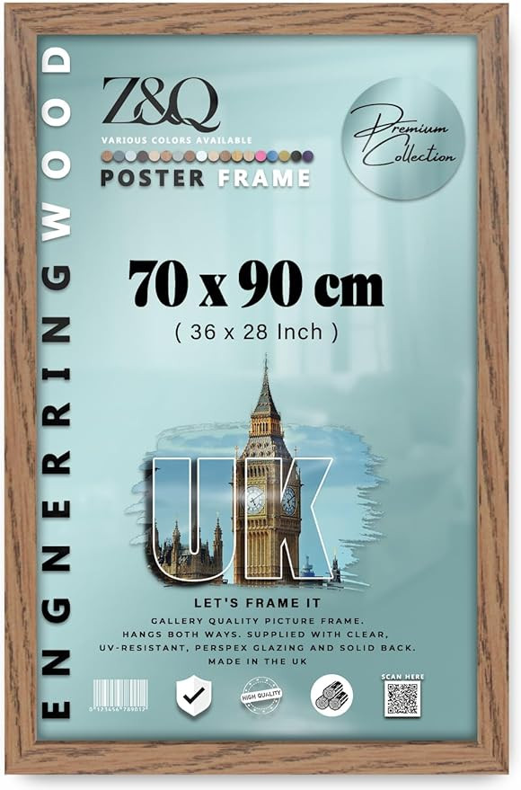 Z&Q - Flat Versatile MDF Wood Finish(70 x 90 CM) Poster Frame | for Art Gallery 36 x 28 Inch Wall... | Amazon (UK)