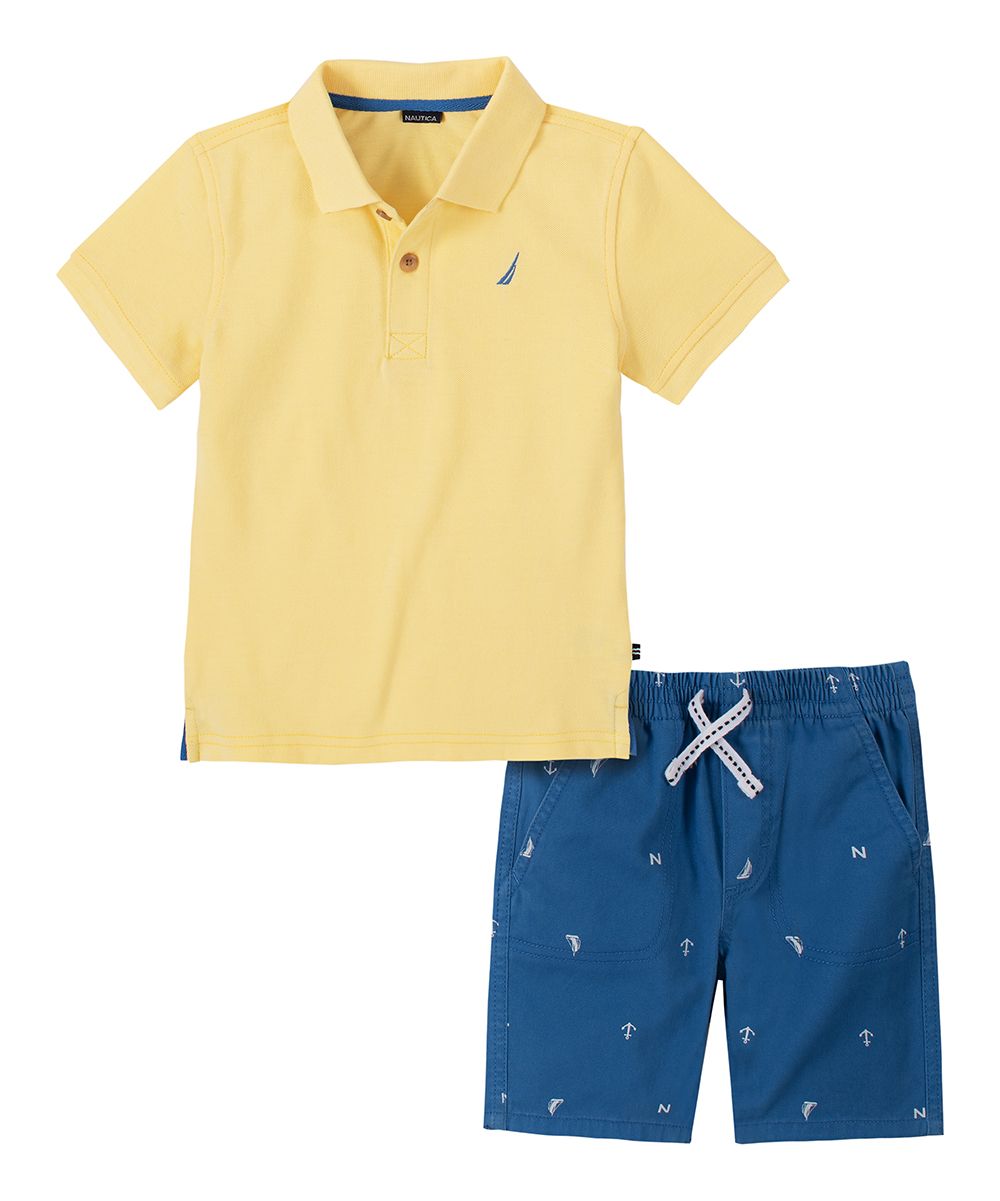 Nautica Boys' Casual Shorts 2008 - Yellow Polo & Blue Nautical Shorts - Toddler | Zulily