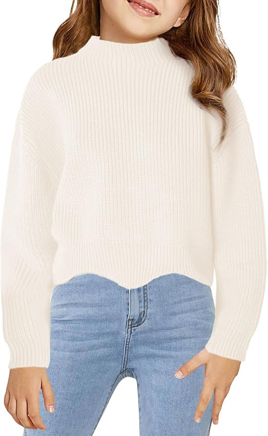 Haloumoning Girls Mock Neck Sweaters Kids Fall Fashion Long Batwing Sleeve Rib Knit Pullover Clot... | Amazon (US)