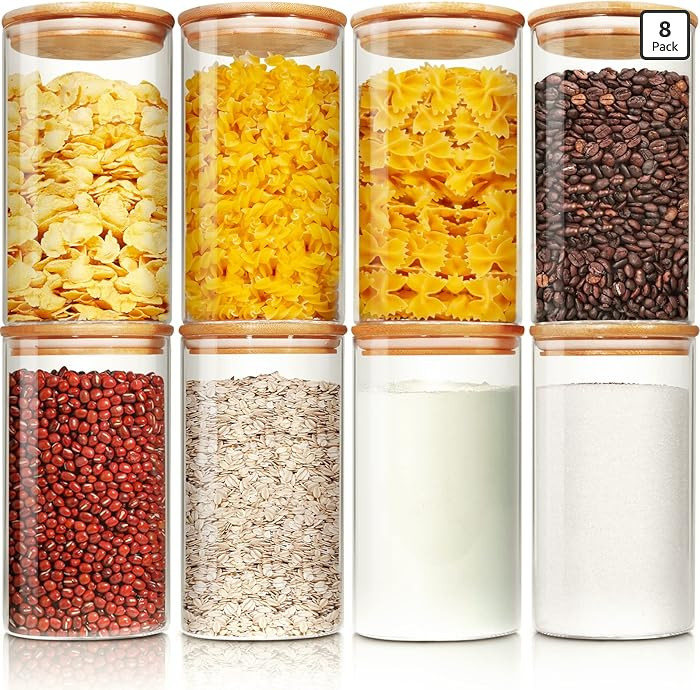 Glass Jars with Bamboo Lids 28 floz [Set of 8], Glass Canisters with Airtight Lids, Glass Food St... | Amazon (US)