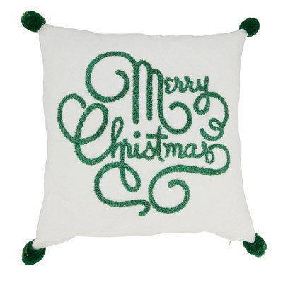 Saro Lifestyle Holiday Pillow Cover With Merry Christmas Design, 18"x18", White | Target