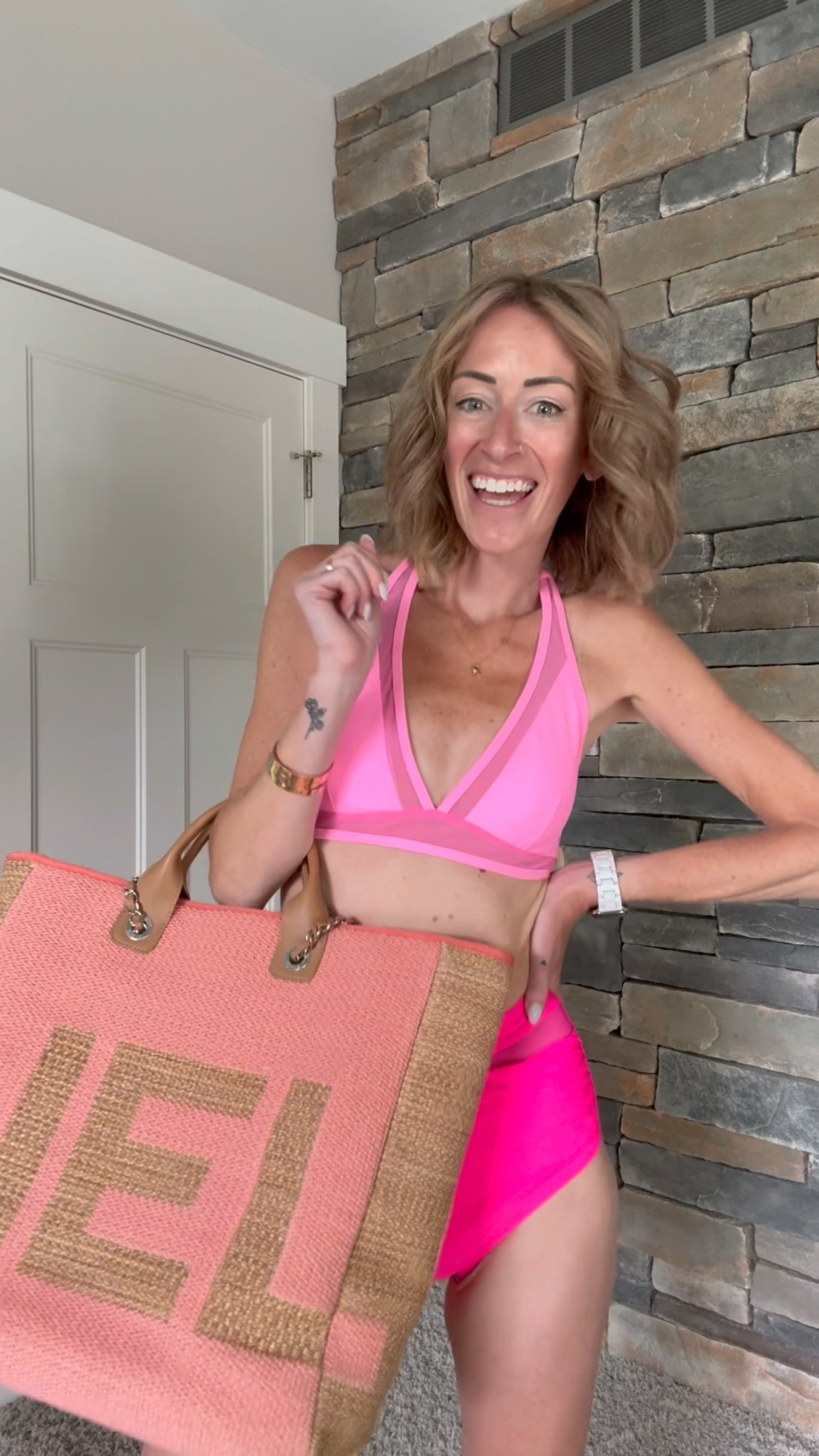 Cute pink bikini, two-piece swimsuit for women Amazon full coverage booty swimwear for beach and pool days this summer