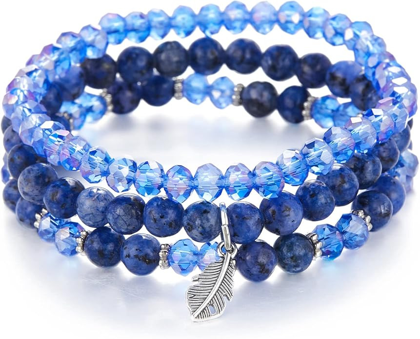 Noessla Stackable Crystal Beaded Bracelets for Women Boho Multi Layer Stretch Bracelets Natural S... | Amazon (US)