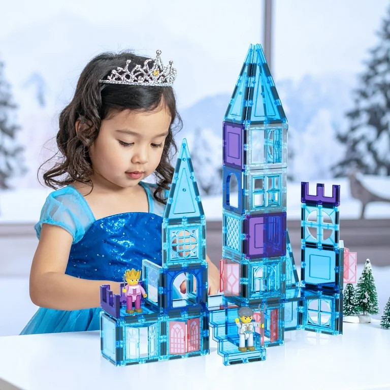 PicassoTiles Magnetic Tiles for Kids – Ice Castle Theme 72PCS STEM Construction Building Blocks... | Walmart (US)