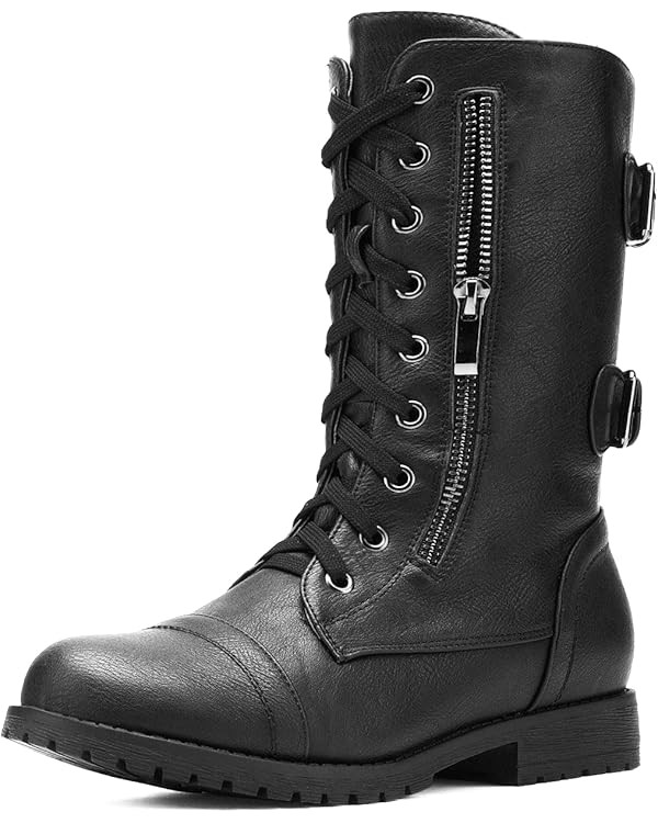 DREAM PAIRS Women's Mid Calf Built-in Wallet Pocket Lace up Military Combat Boots | Amazon (US)