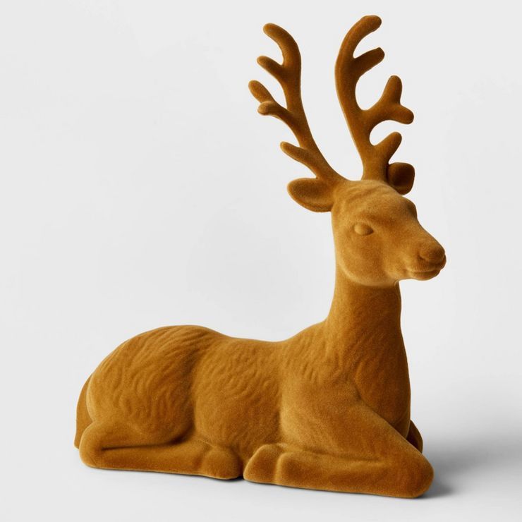 9" Flocked Sitting Deer Decorative Figurine Ochre - Wondershop™ | Target