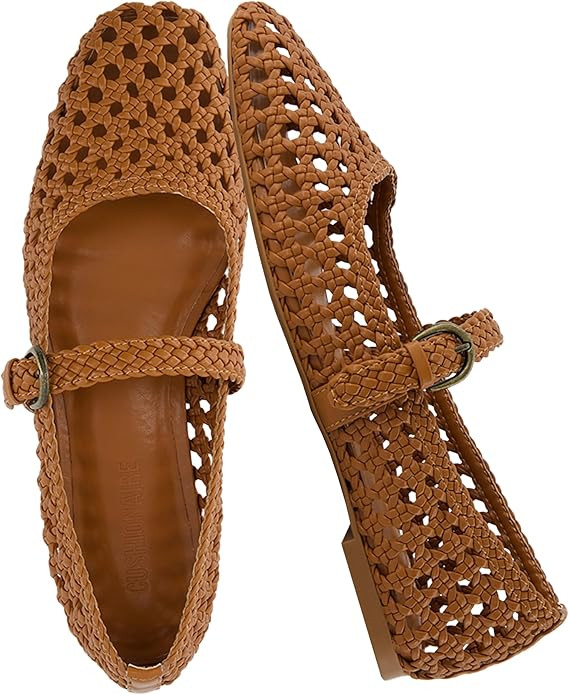 CUSHIONAIRE Weston Women’s Hand Woven Dressy Ballet Flats – Faux Leather Mary Jane with Adjus... | Amazon (US)