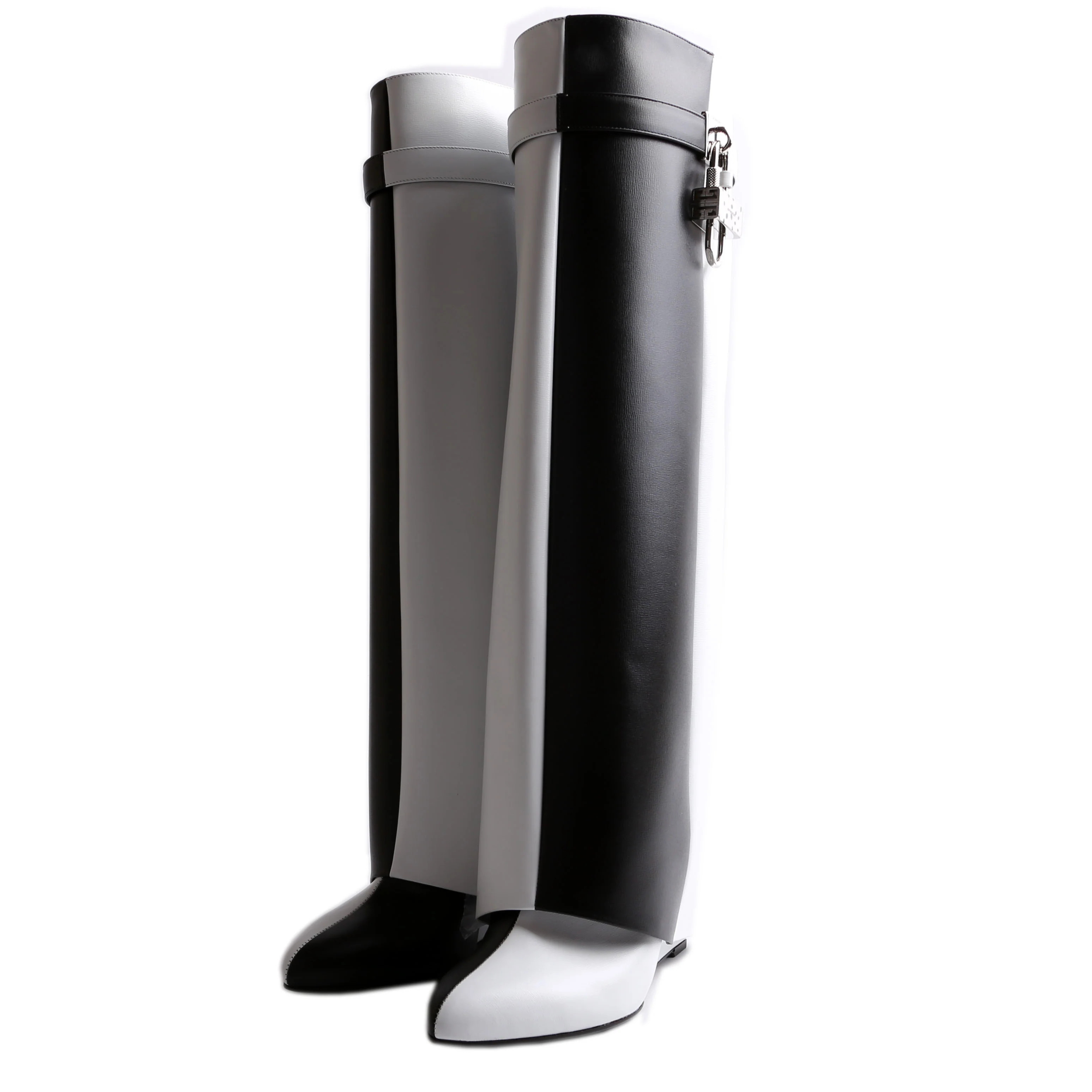 2-Tone Shark Lock Knee High Boots Size 40 | Keeks Designer Handbags