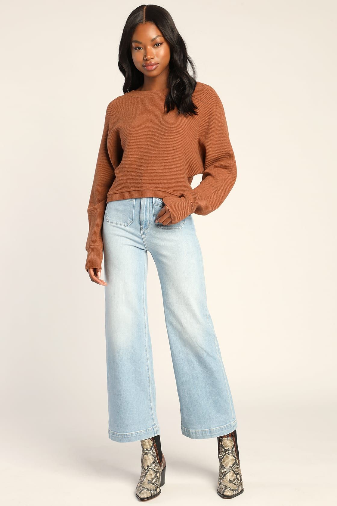 Fireside Flirt Rust Brown Ribbed Cropped Pullover Sweater | Lulus (US)