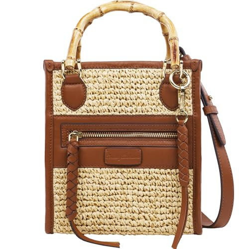 Tommy Bahama Raffia Tote Bag with Bamboo Handle, Structured Summer Handbag with Crossbody Strap, Beach and Resort Purse, Cognac and Natural | Amazon (US)