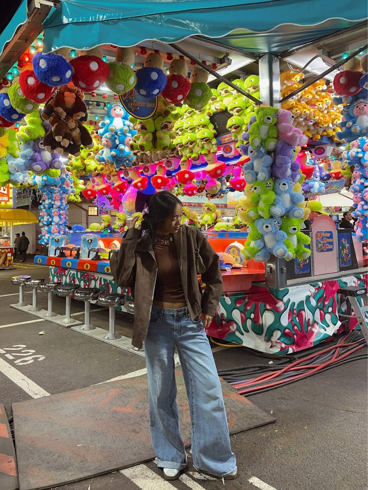 State fair outfit. Fall outfit. Brown outfit. Brown leather jacket. Baggy jeans. Skims dupe top. Amazon top. 

#LTKFindsUnder100 #LTKStyleTip #LTKGiftGuide