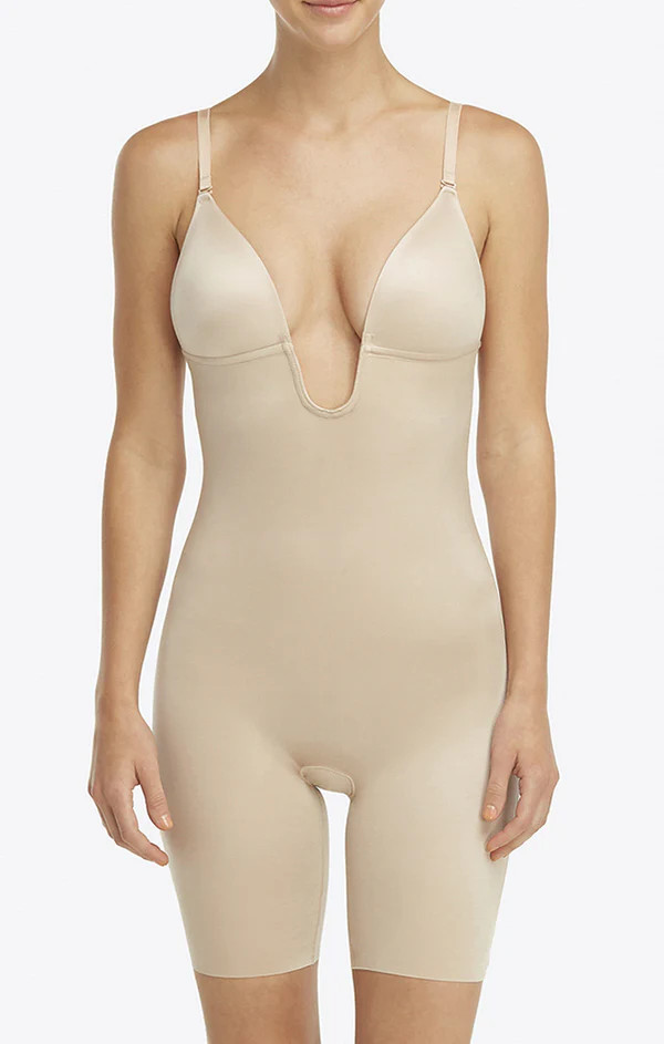 SPANX Suit Your Fancy Plunge Low-Back Mid-Thigh Bodysuit ~ Champagne B | Show Me Your Mumu