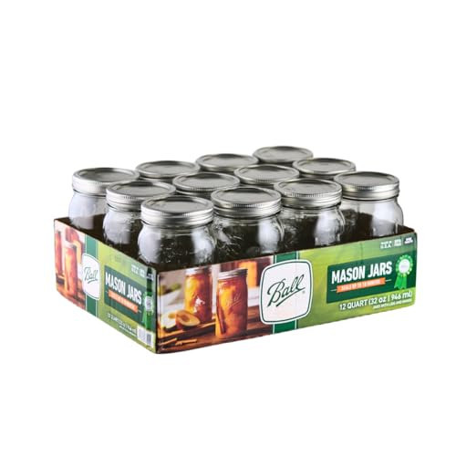 Ball - 32oz Wide Mouth Jars with Lids & Bands 12 Pack Jars, Large Glass Mason Jar for Food Storage with airtight Lid, 0.25 Gallon Glass Jar with Lid and Bands, Set of 12 | Amazon (US)