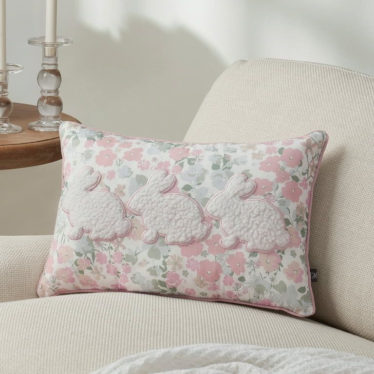 My Texas House Harper 12" x 18" Pink Easter Bunny Reversible Cotton Decorative Pillow | Walmart (US)