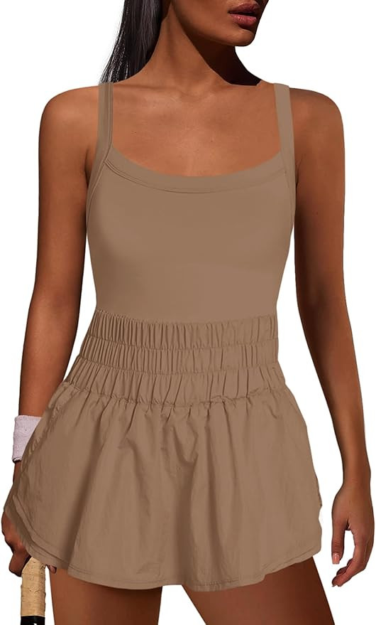 ReachMe Womens Workout Romper Athletic Dress One Piece Jumpsuits Sleeveless Running Skortsie Acti... | Amazon (US)