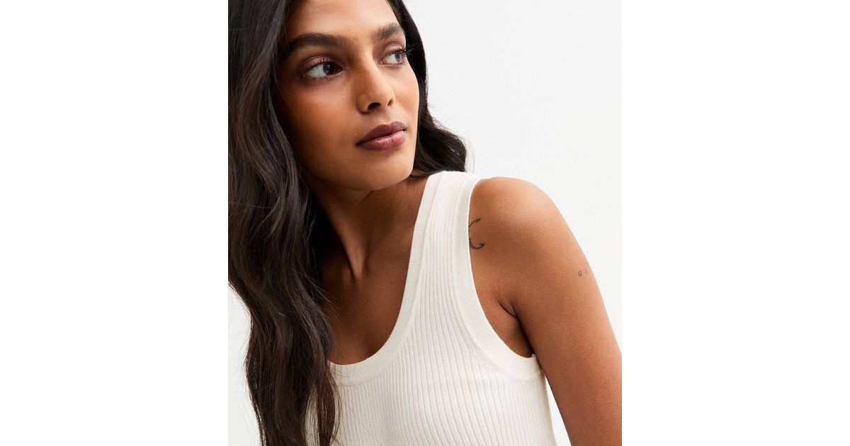 White Ribbed Scoop Neck Lightweight Knit Vest | New Look | New Look (UK)