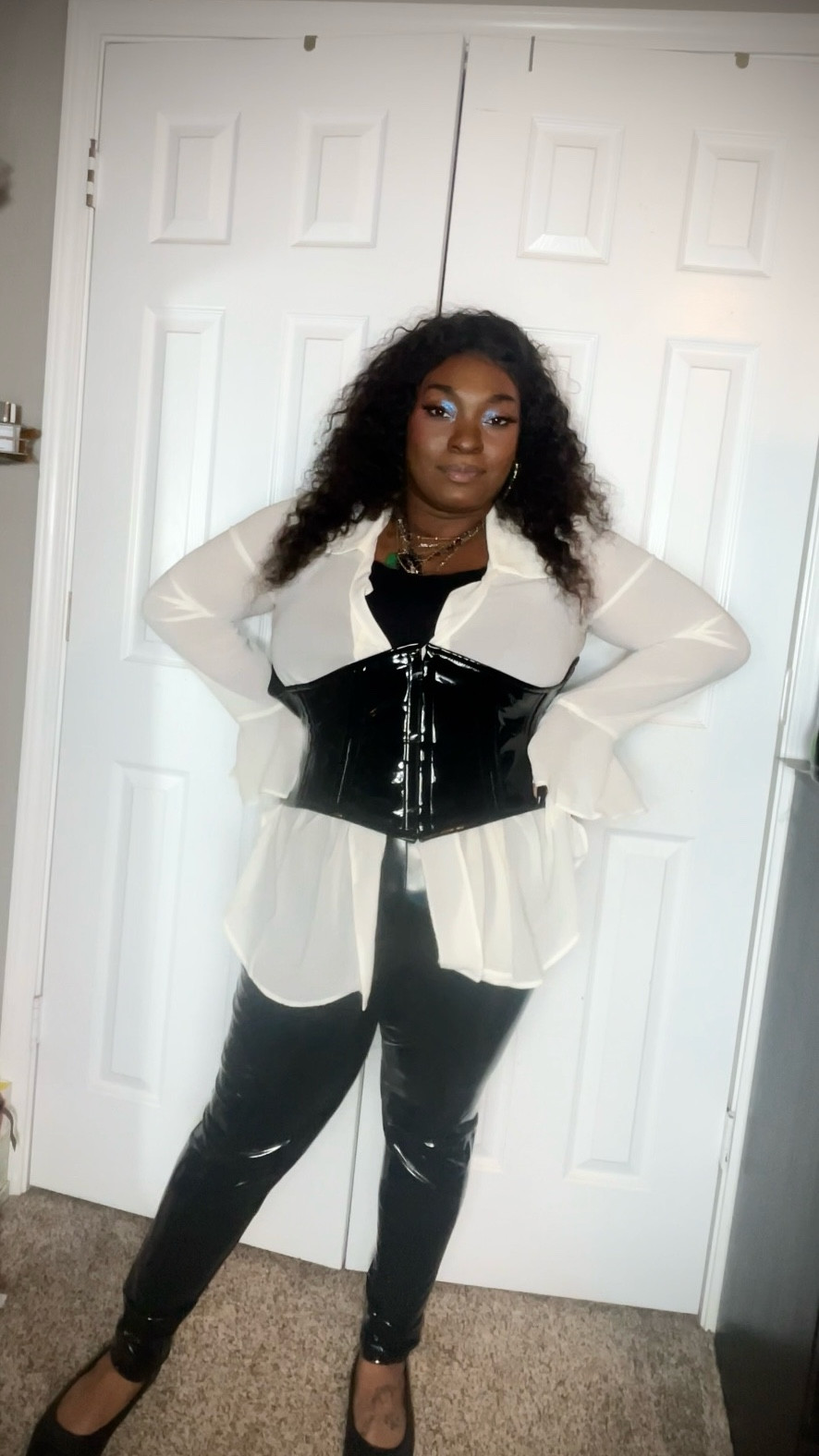 One of my coworkers told me I look like a classy dominatrix in this look and I am here for it. 
FYI the white shirt is actually a dress and it’s from dolls kill so I’ll try and make something very similar and I was wearing boots initially and then I switched to flats cause it was a long day so I’ll try and link something similar to those boots

#LTKFindsUnder50 #LTKPlusSize #LTKFindsUnder100